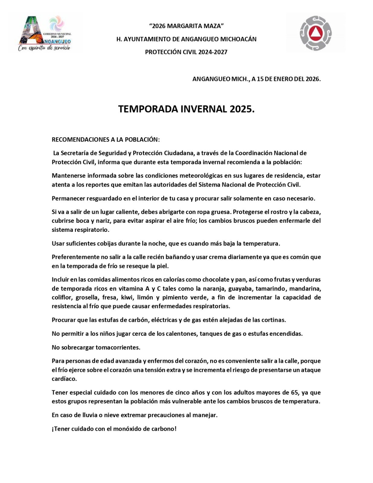 Recomendaciones ante Alerta Meteorológica